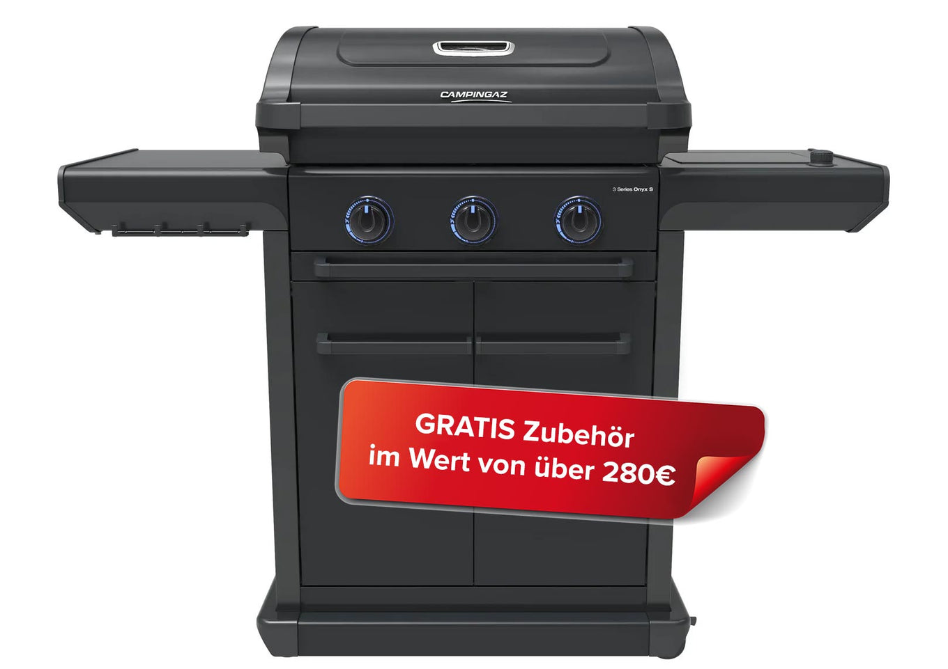 Campingaz 3 Series Onyx S Gasgrill | 3 Blue Flame Edelstahlbrenner | Seitenkocher