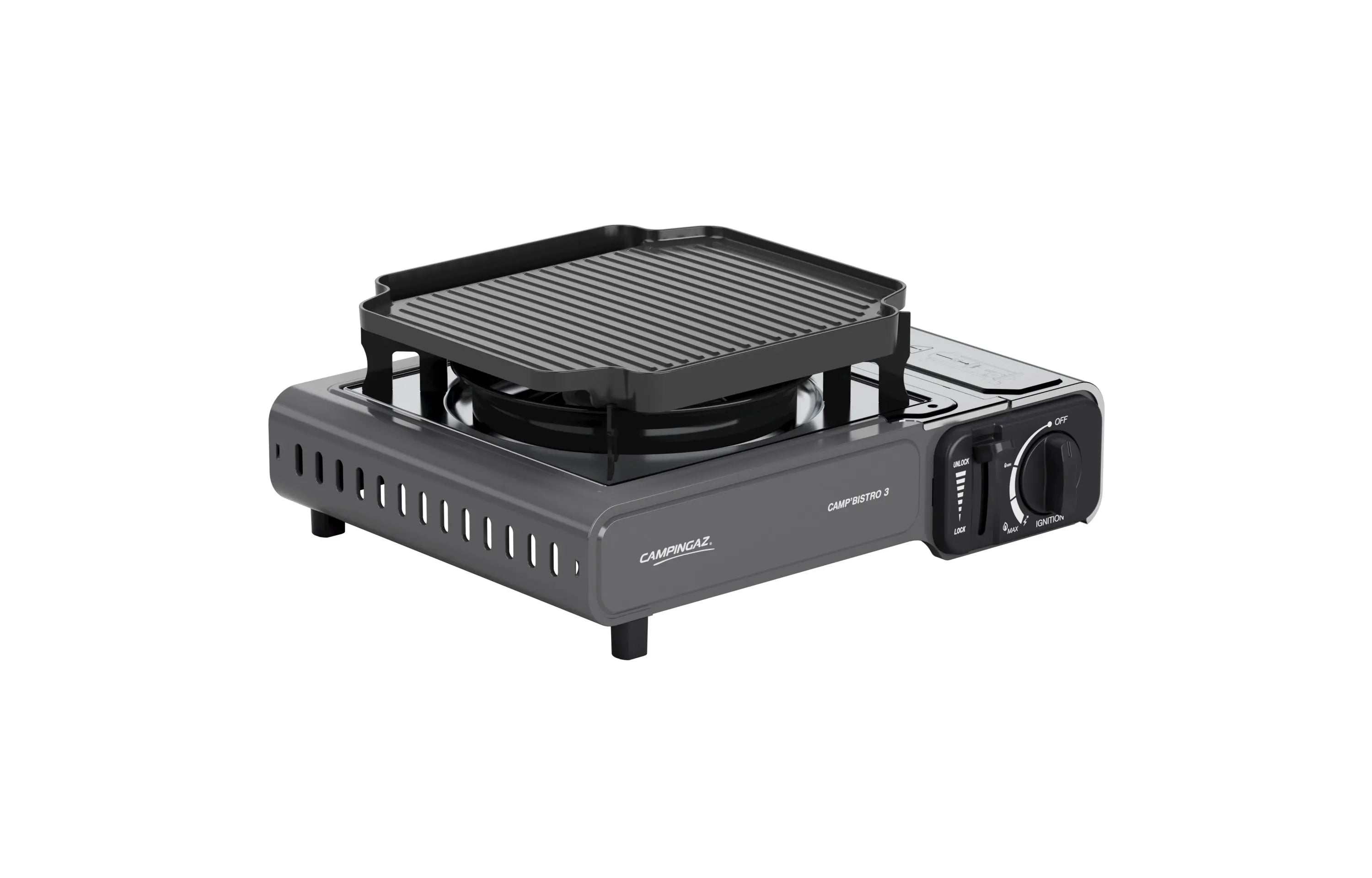 gas kochplatte camping Camp'Bistro 3 mit Grillplatte | 1-Flamm Campingkocher