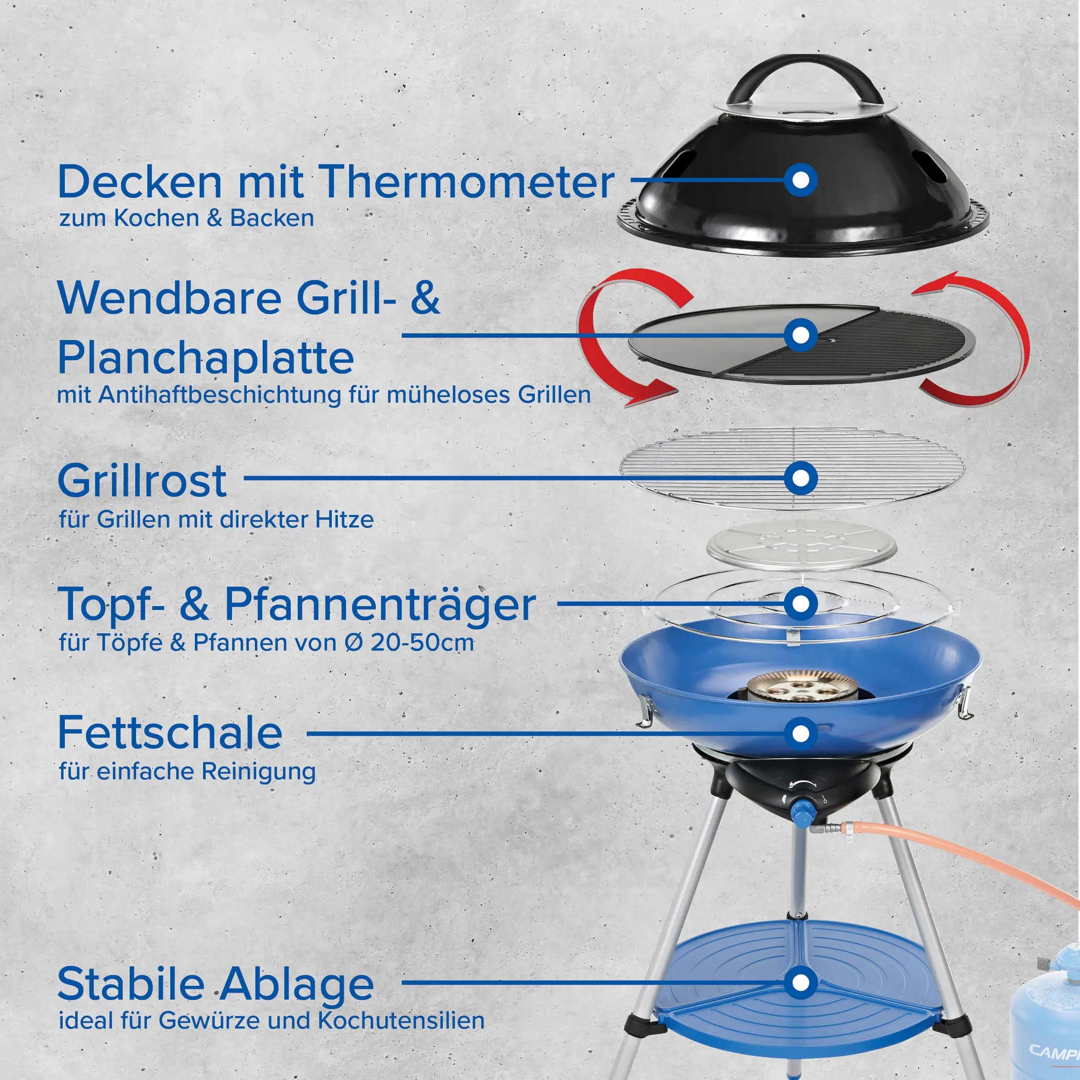 Party Grill 600 R Camping Grill | 4-in-1 Gas Grill and Stove