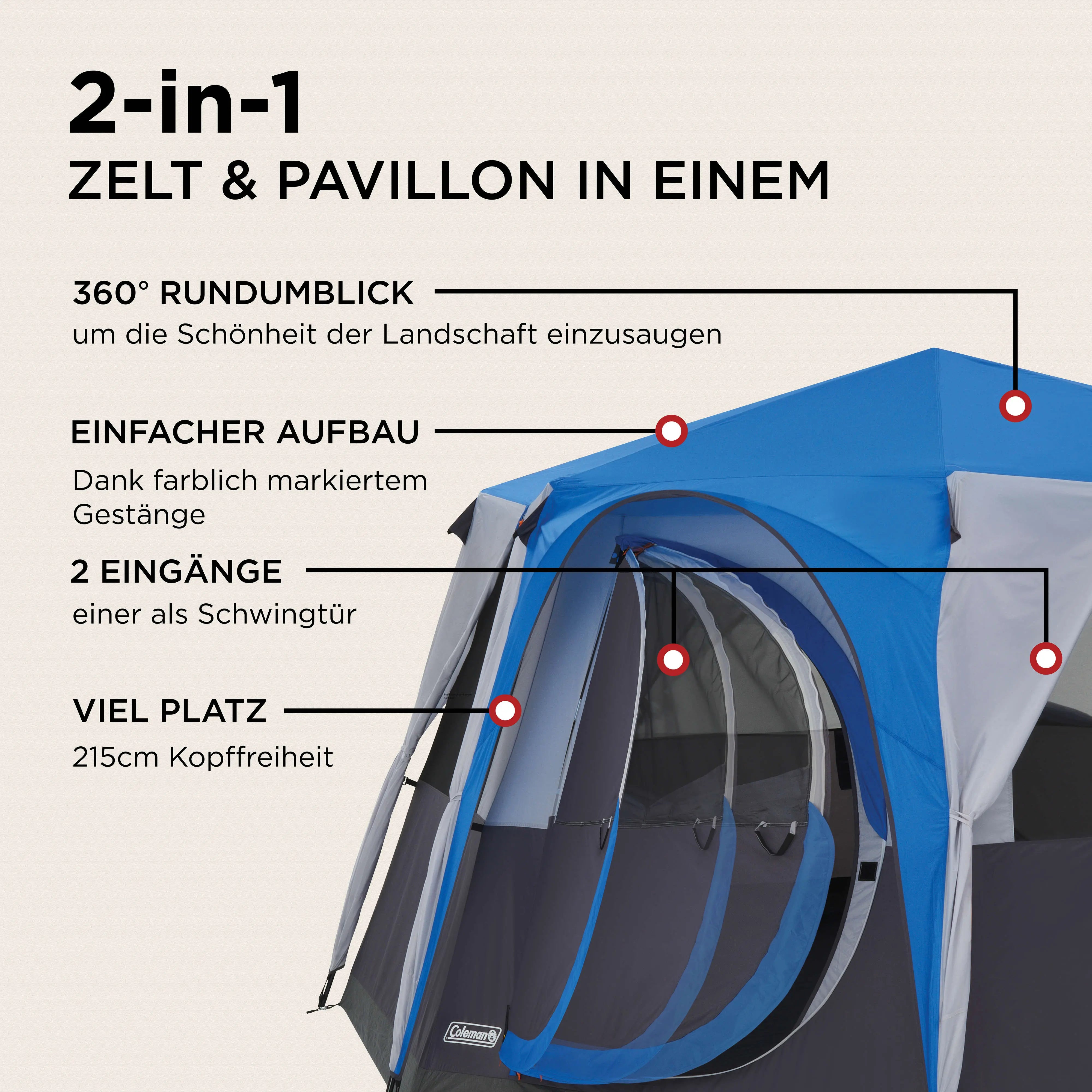 Octagon 8 Blue | large family tent with standing height and