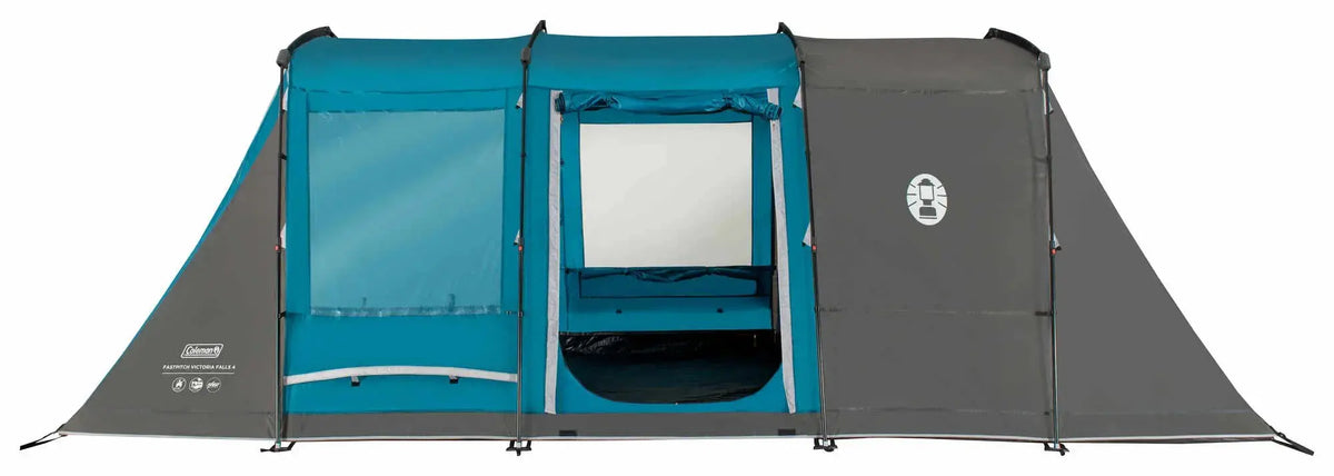 4 mann zelt schnellaufbau FastPitch Victoria Falls – Familienzelt mit & Vorbau – Campingaz & Coleman Farbe:Crystal Grau Schattensegel – Großes Sonnensegel superdealszubehör