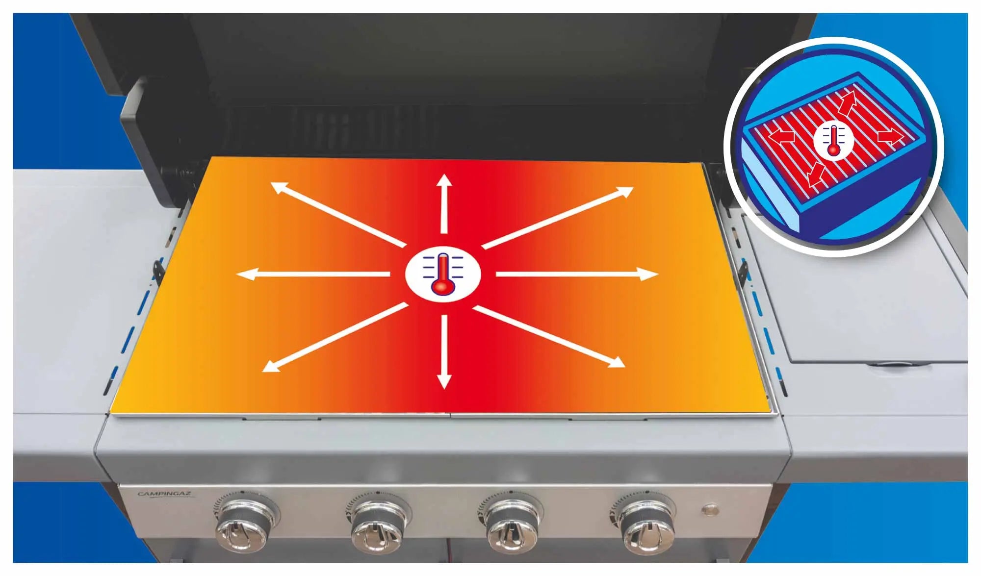 Campingaz 4 Series Onyx S Gasgrill | 4 Blue Flame Edelstahlbrenner | Seitenkocher